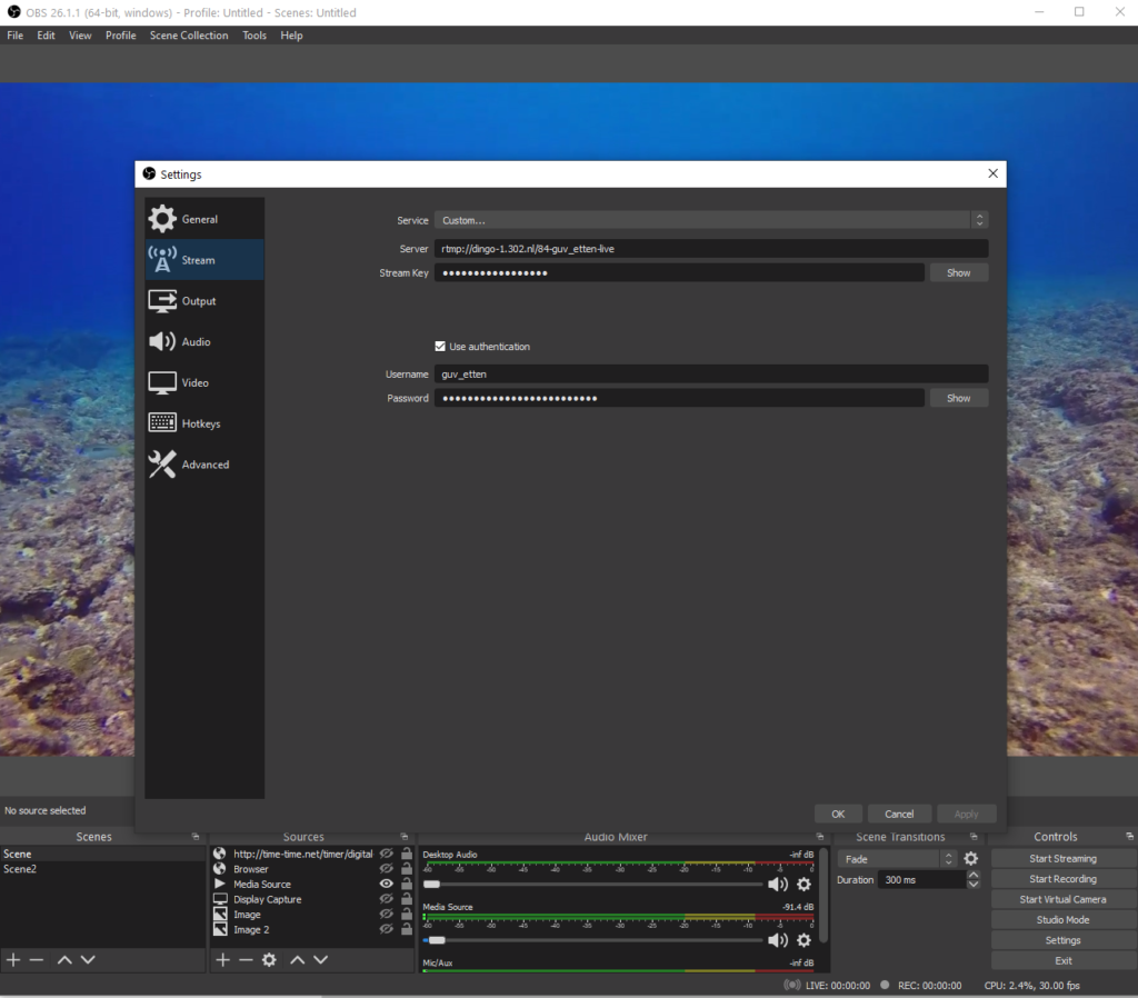 obs stream instellingen